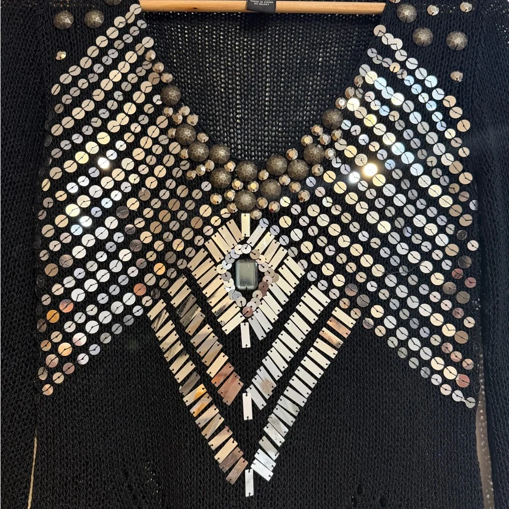 BCBGMaxAzria Black Open-Weave Knit Top - Picture 5 of 8